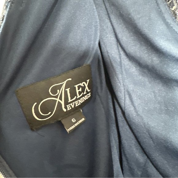 NWT $259 ALEX‎ EVENINGS [ 6 ] Embellished Lace Rosette A-Line Gown in Navy Blue - Picture 14 of 14